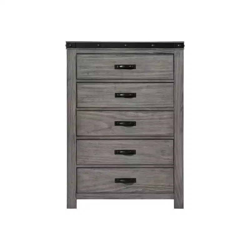 Cómoda Montauk de 5 Cajones Gris - Picket House Furnishings: Amplio Almacenamiento, Tiradores Metálicos, Muebles de Dormitorio