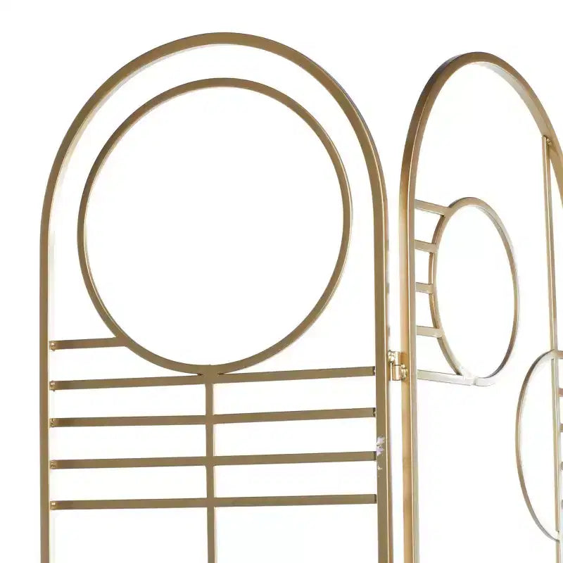 Divisor de ambientes moderno de metal dorado - Olivia y May: estructura de hierro, no requiere ensamblaje, diseño de 3 paneles
