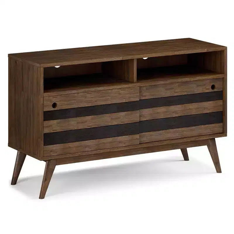 Mueble de TV Wright para televisores de hasta 60 pulgadas, rústico, marrón envejecido natural - WyndenHall: Madera de acacia, gestión de cables, estantes ajustables