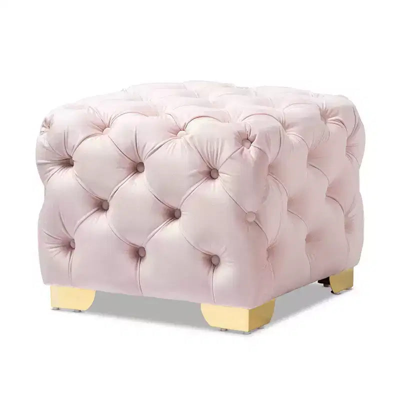 Baxton Studio Otomana Avara de terciopelo con botones capitoné, rosa