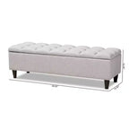 Banqueta de almacenamiento otomana de madera acabada en gris beige Brette - Baxton Studio: moderna de mediados de siglo, capitoné, estructura de madera de caucho, capacidad de 113 kg