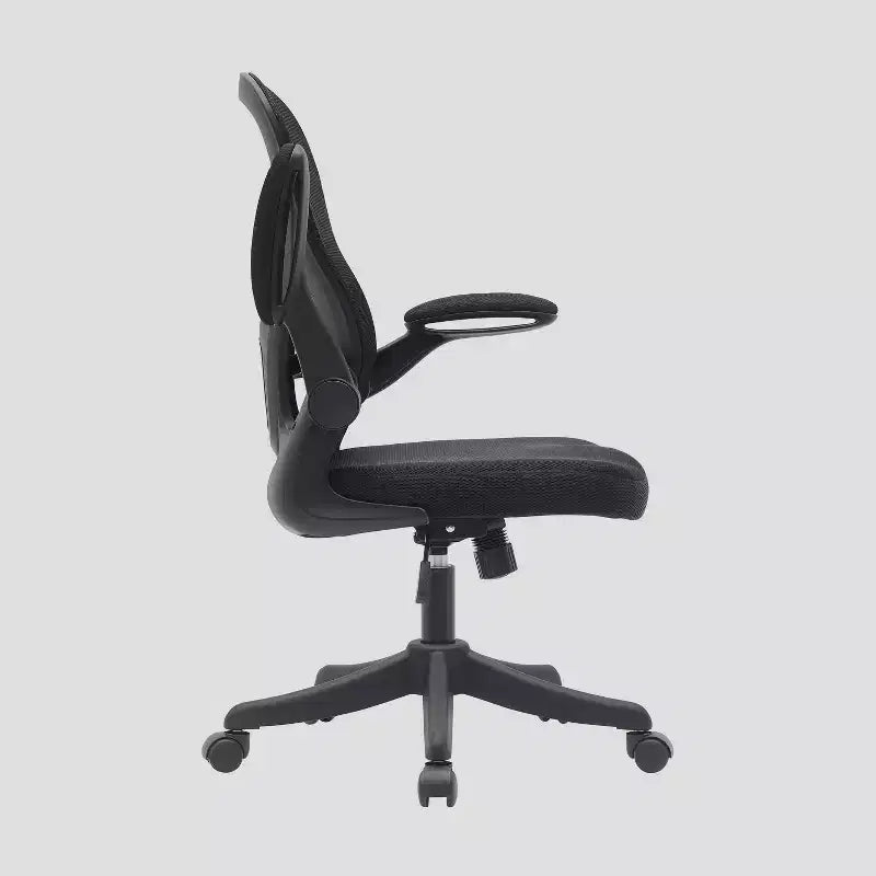 Silla de oficina Techni Mobili Task de malla con brazos plegables, color negro - Techni Mobili: ergonómica, ajustable, giratoria, estructura de nailon