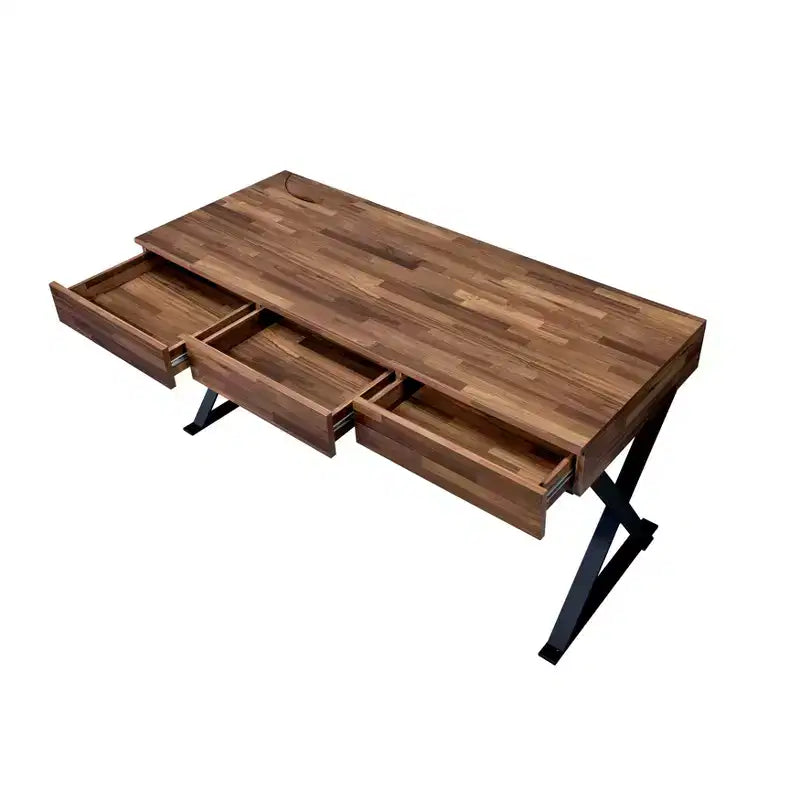 Escritorio para computadora Marganza Beige/Negro - HOMES: Inside + Out: Estilo industrial, 59" de ancho, estructura de acero, 3 cajones, puertos USB
