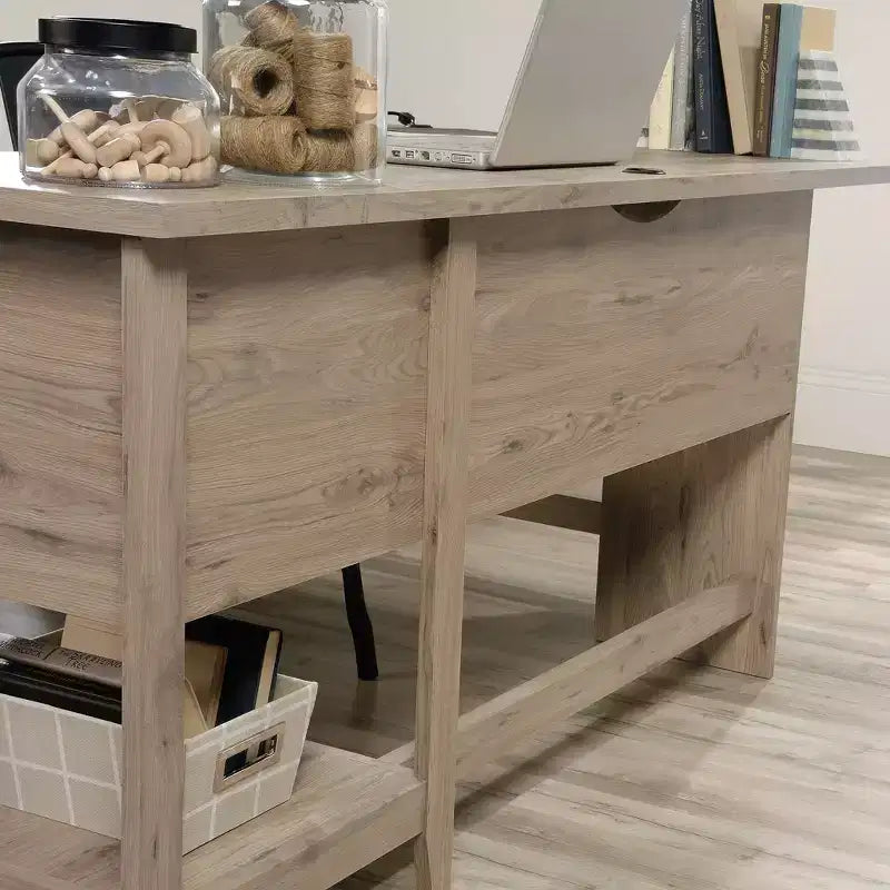 Escritorio en forma de L Sauder Summit Station de Roble Laurel: Muebles de oficina en casa con archivador y gestión de cables