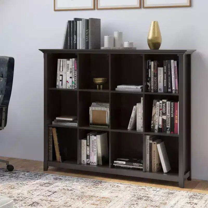 Estantería de almacenamiento Halifax de 12 cubos WyndenHall de 48", marrón nogal: estilo de transición, estructura de pino y madera contrachapada, estantes fijos