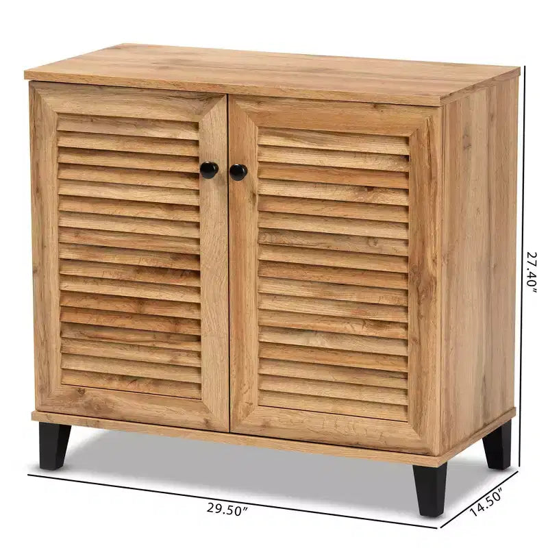 Coolidge Wood Mueble Archivador de 2 Puertas de Roble Marrón - Baxton Studio: Estilo Náutico, 4 Estantes Fijos, Marco de Madera