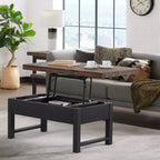 Mesa de centro Pomona de 42": Almacenamiento rústico con tapa elevable, madera de pino envejecida, estilo industrial, estructura negra