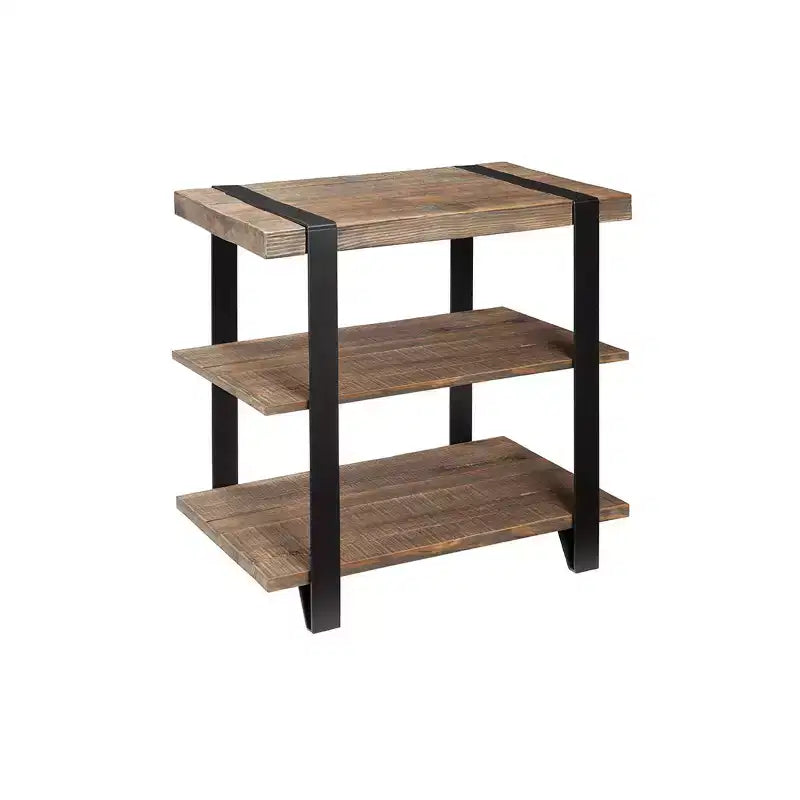 Mesa auxiliar de 27 pulgadas Modesto con 2 estantes y correa de metal, madera - Alaterre Furniture: Diseño rústico industrial, estructura negra