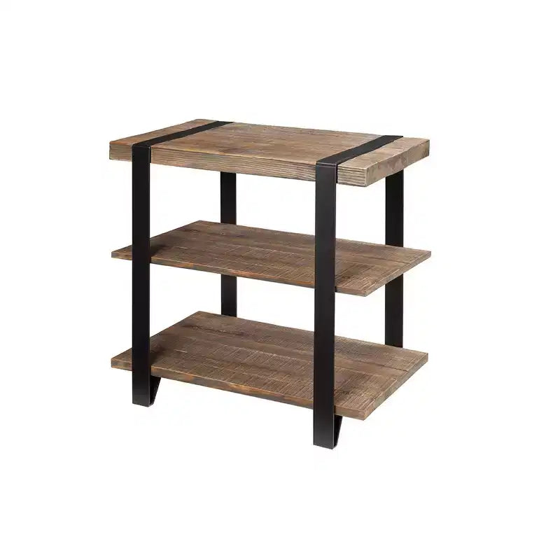 Mesa auxiliar de 27 pulgadas Modesto con 2 estantes y correa de metal, madera - Alaterre Furniture: Diseño rústico industrial, estructura negra