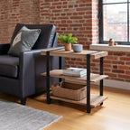 Mesa auxiliar de 27 pulgadas Modesto con 2 estantes y correa de metal, madera - Alaterre Furniture: Diseño rústico industrial, estructura negra
