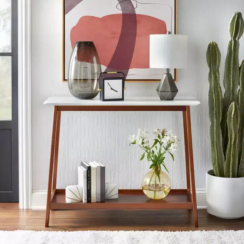 Mesa Consola Buylateral Jhovies - Nogal: Cubierta de Mármol Sintético, Recibidor, Pasillo, Diseño Estrecho