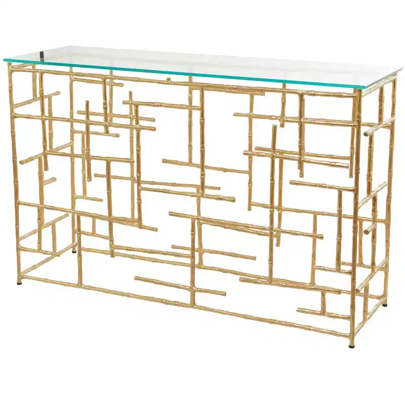 Mesa consola Olivia & May de aluminio contemporáneo dorado