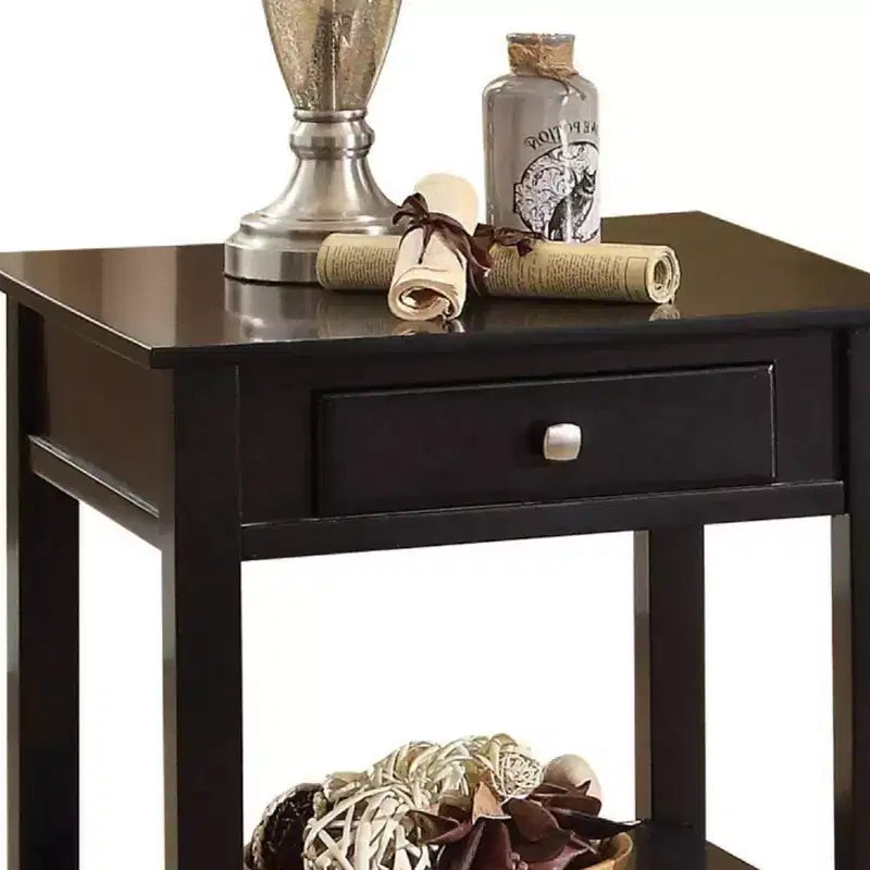 Mesa auxiliar Malachi de 22" negra - Acme Furniture: Tapa elevable, Almacenamiento, Patas cónicas, Estante