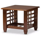 Baxton Studio Larissa Modern Classic Mission Style Living Room Occasional End Table Cherry Brown: Rubberwood Square Side Table with Shelf