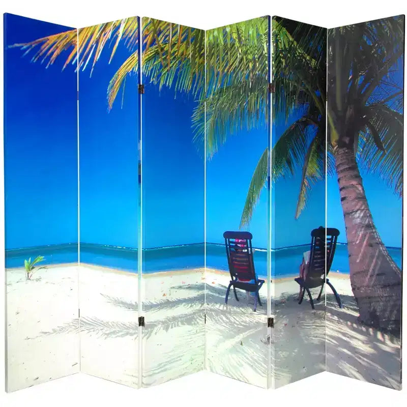 Divisor de ambiente de lona playero de doble cara de 6' de alto y 6 paneles - Muebles Orientales: Tropical y Resistente