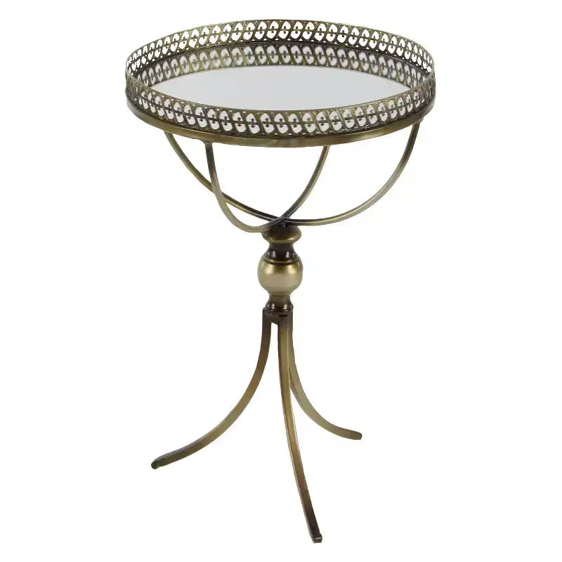 Mesa redonda con pedestal de metal y cristal dorada - Olivia & May