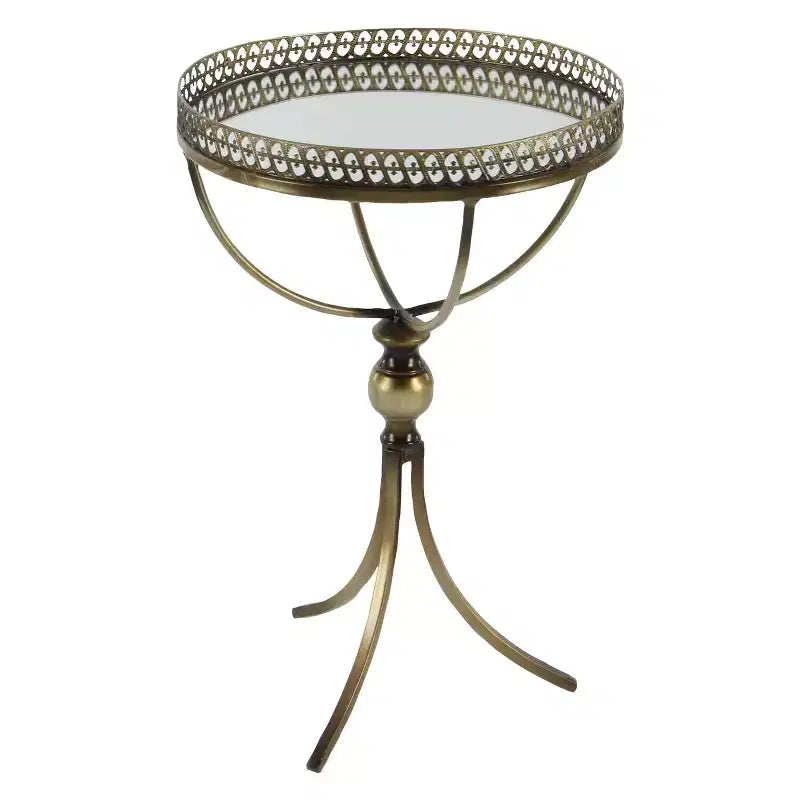 Mesa redonda con pedestal de metal y cristal dorada - Olivia & May