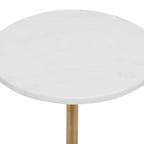 Mesa auxiliar de pedestal contemporánea de metal y mármol dorado - Olivia & May