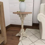 Mesa auxiliar de abeto chino estilo casa de campo gris - Olivia y May: Pedestal, Uso en interiores, Forma redonda