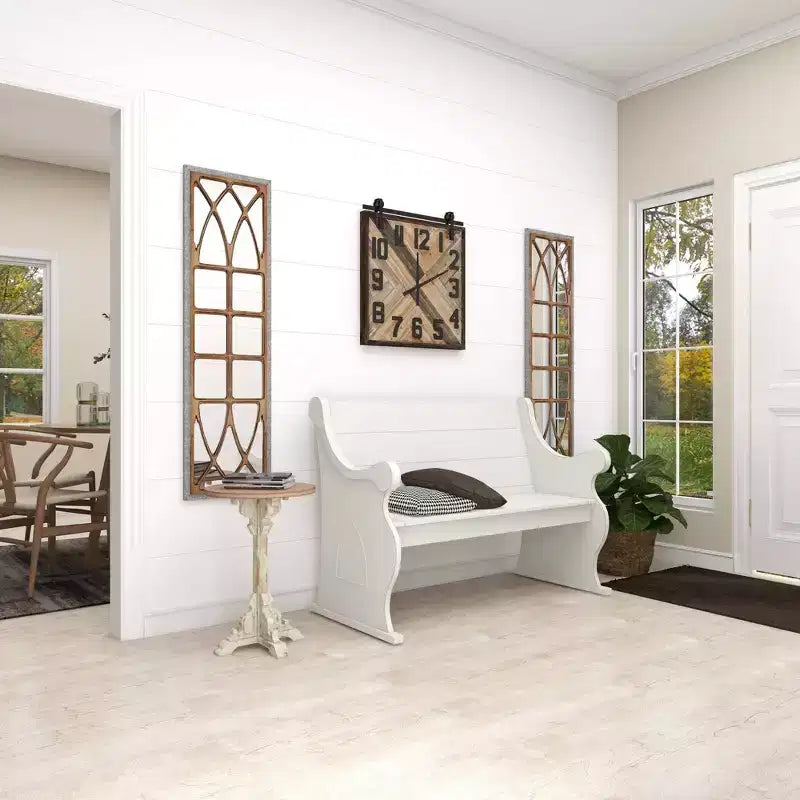 Mesa auxiliar de abeto chino estilo casa de campo gris - Olivia y May: Pedestal, Uso en interiores, Forma redonda