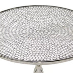 Mesa Pedestal de Aluminio Glam Plateada - Olivia & May: Acento Redondo de Lujo, 20" de Altura, Tablero de Metal, 15.6" de Ancho