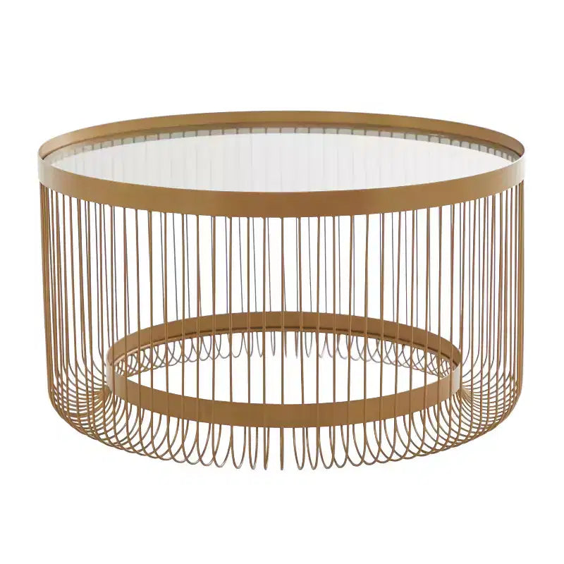 Mesa de centro contemporánea de metal dorado con espejo - Olivia y May
