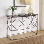 Mesa de sofá rectangular Drixol Nogal - miBasics: Estructura de acero, MDF y chapado de madera, 76,2 cm de alto, perfil estrecho