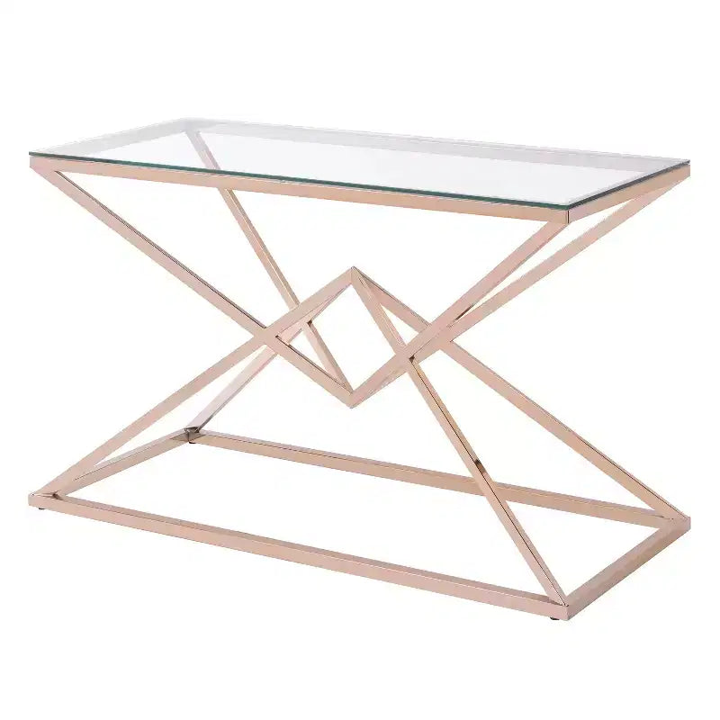 Justi Glass Top Sofa Table Gold Plating - miBasics: Steel Frame, Entryway, Modern Design, 47.25"W