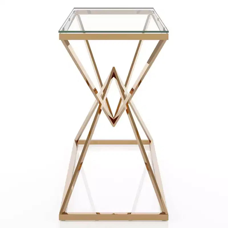 Mesa de sofá Justi con tapa de cristal chapada en oro - miBasics: Estructura de acero, entrada, diseño moderno, 47.25" An.