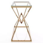 Mesa de sofá Justi con tapa de cristal chapada en oro - miBasics: Estructura de acero, entrada, diseño moderno, 47.25" An.