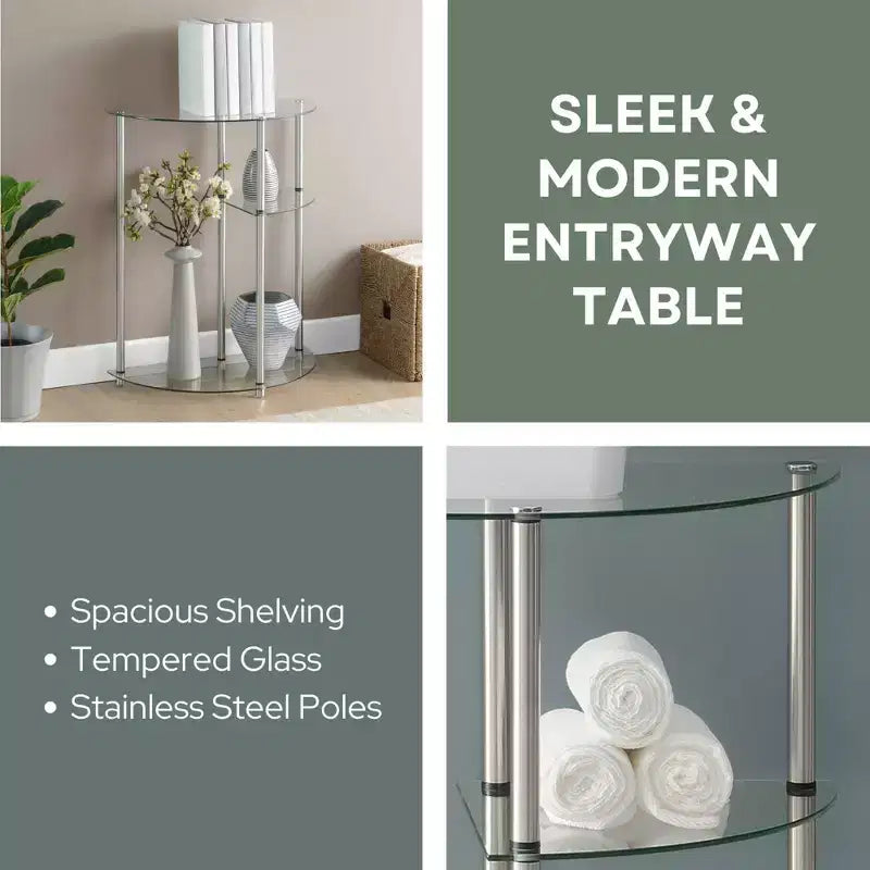 Breighton Home Designs2Go Classic Glass 3 Tier Display Entryway Hall Table de vidrio/cromo