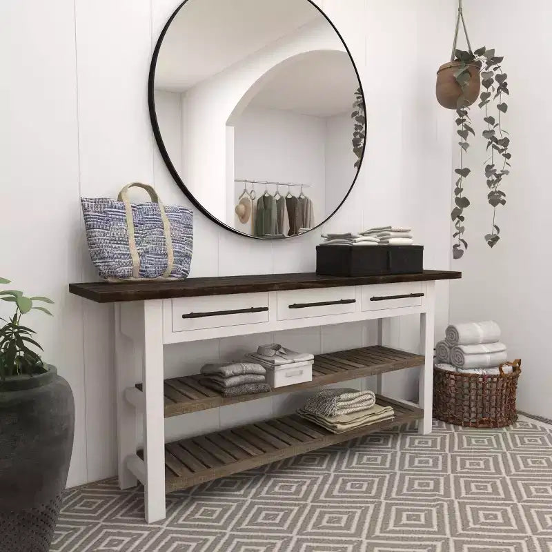 Mesa Consola Rectangular de Madera Estilo Casa de Campo Blanca - Olivia & May
