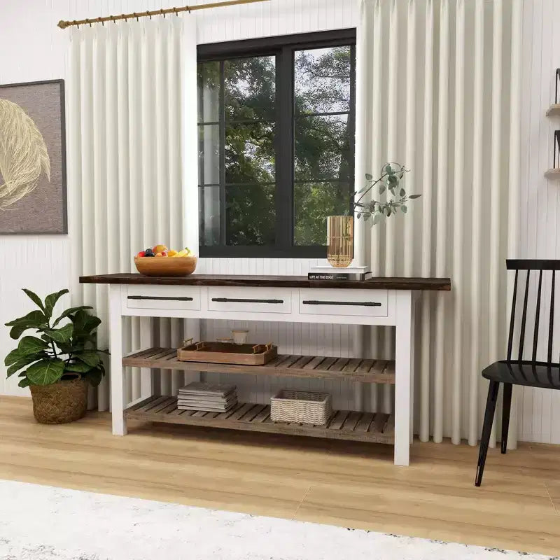 Mesa Consola Rectangular de Madera Estilo Casa de Campo Blanca - Olivia & May