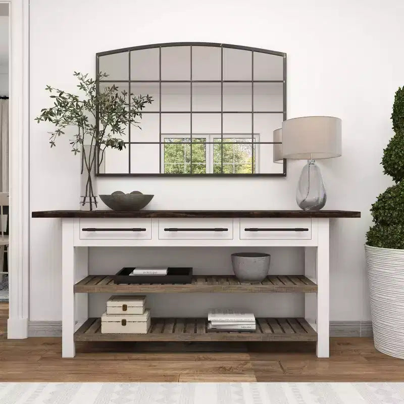 Mesa Consola Rectangular de Madera Estilo Casa de Campo Blanca - Olivia & May