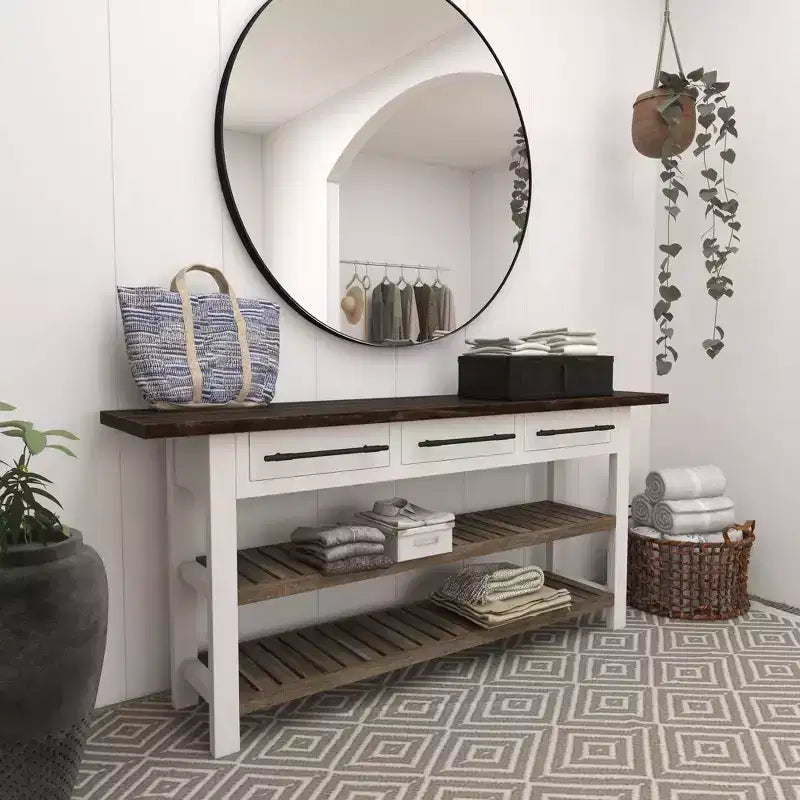 Mesa Consola Rectangular de Madera Estilo Casa de Campo Blanca - Olivia & May