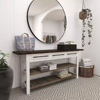 Mesa Consola Rectangular de Madera Estilo Casa de Campo Blanca - Olivia & May