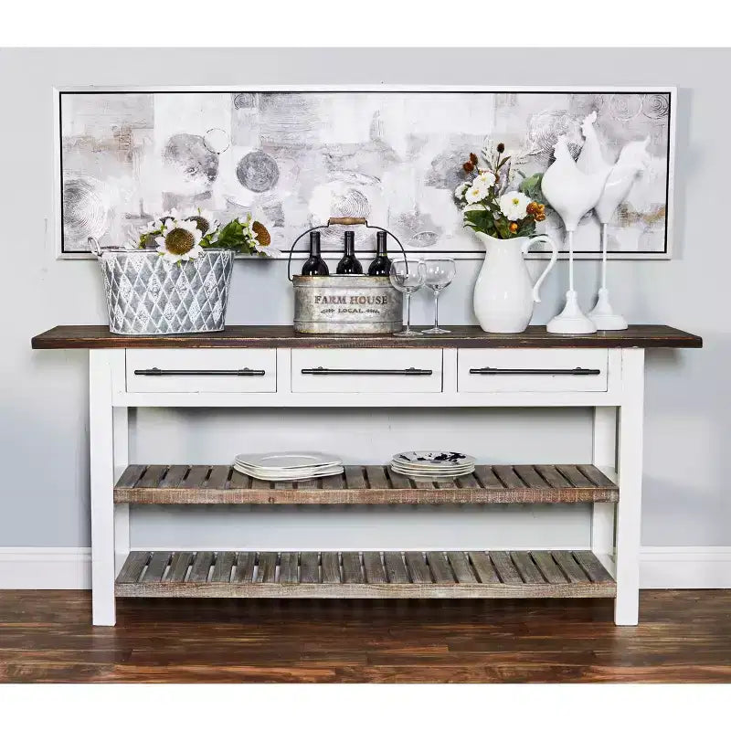 Mesa Consola Rectangular de Madera Estilo Casa de Campo Blanca - Olivia & May