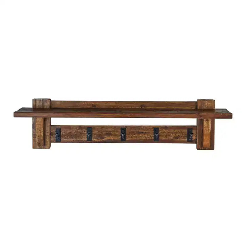Estante con Perchero de Madera Industrial Durango, Marrón Oscuro - Muebles Alaterre: Moderno de Mediados de Siglo, Almacenamiento Montado en la Pared, 5 Ganchos