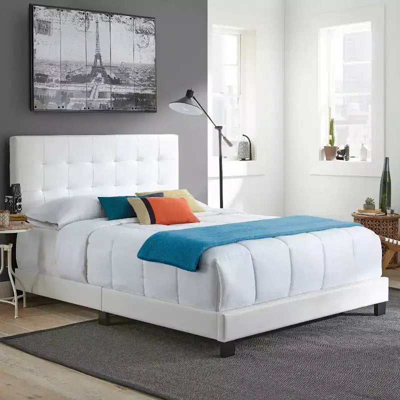 Cama Plataforma de Polipiel Macie Queen Blanca - Eco Dream
