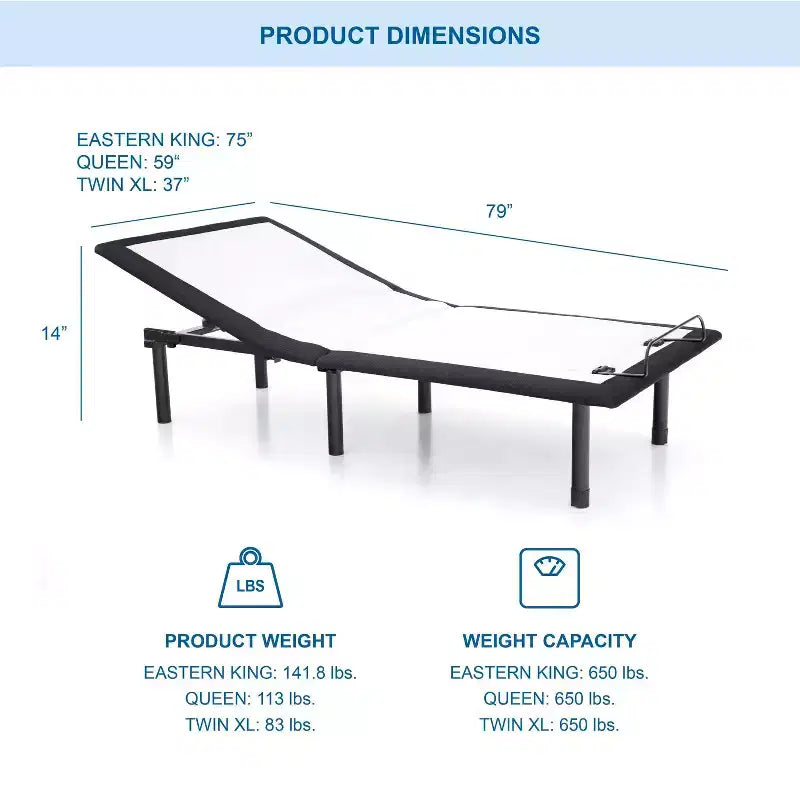 Base de cama ajustable King Harmony con batería de respaldo - Furniture of America: puertos USB, poliéster, estructura de acero