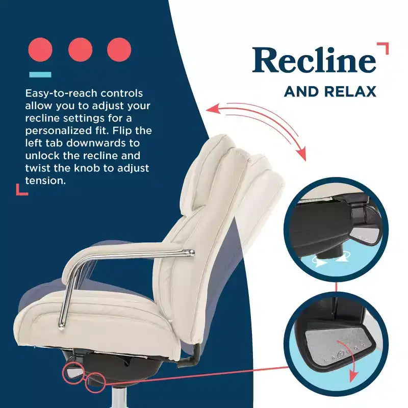 Sillón de oficina Sutherland de cuero acolchado con reposabrazos acolchados - La-Z-Boy