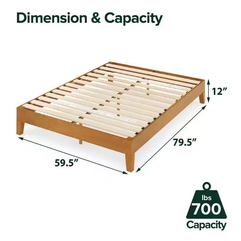 Cama con Plataforma Alexis Deluxe de Madera Rústica de Pino de 12 pulgadas - Zinus
