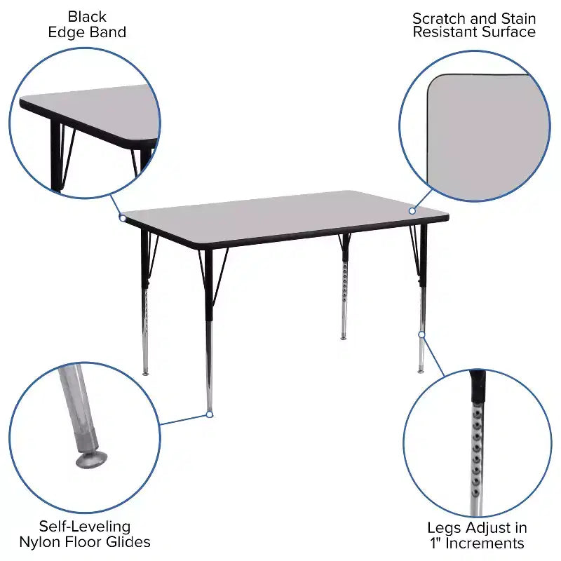 Mesa de actividades rectangular de laminado térmico Flash Furniture de 61 cm de ancho x 122 cm de largo - Patas ajustables de altura estándar