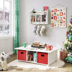 Mesa de actividades y juegos para niños RiverRidge con 6 compartimentos de almacenamiento, blanca con 2 cubos de tela