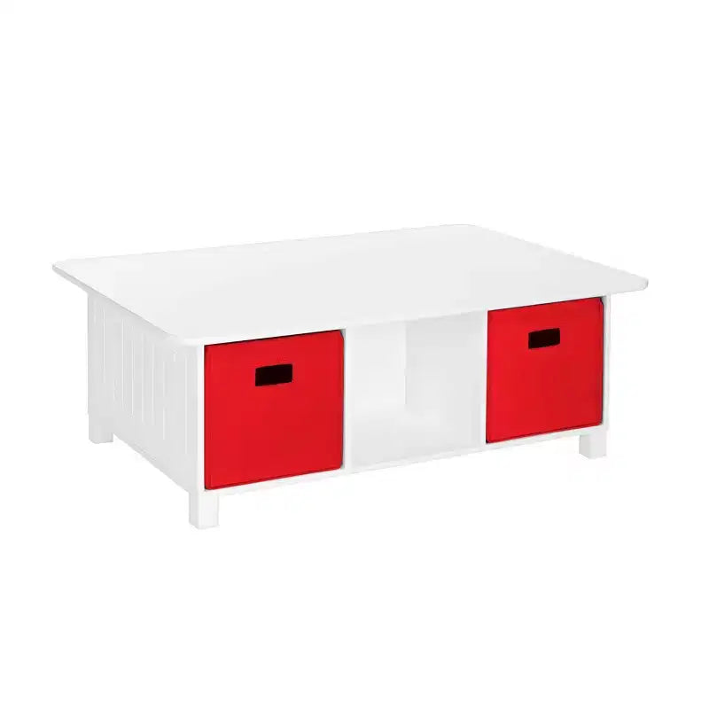 Mesa de actividades y juegos para niños RiverRidge con 6 compartimentos de almacenamiento, blanca con 2 cubos de tela