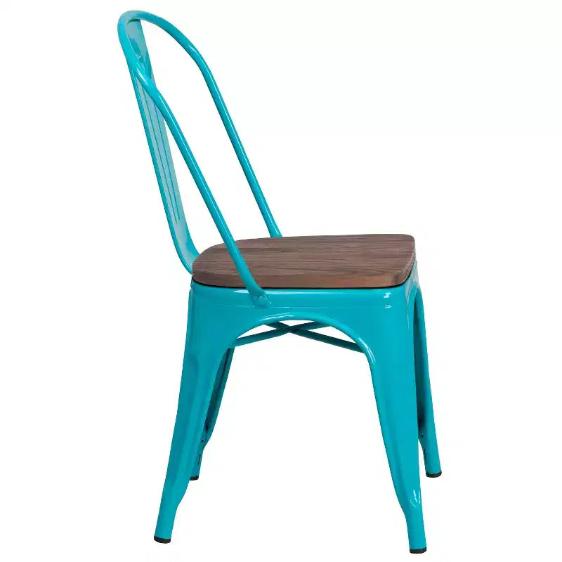 Silla apilable de metal Flash Furniture con asiento de madera