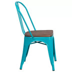 Silla apilable de metal Flash Furniture con asiento de madera