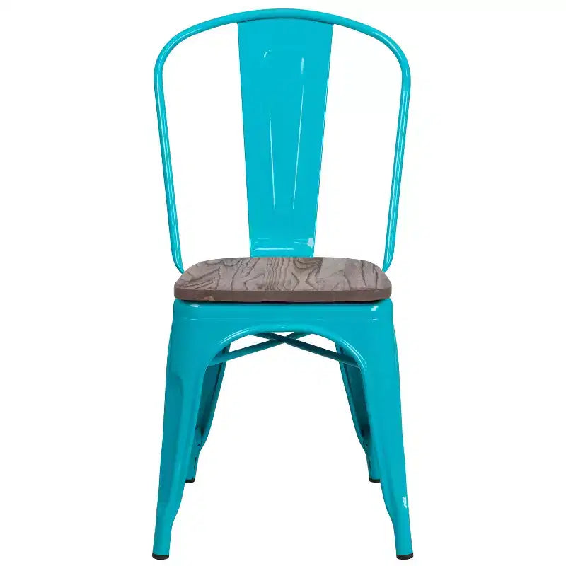 Silla apilable de metal Flash Furniture con asiento de madera