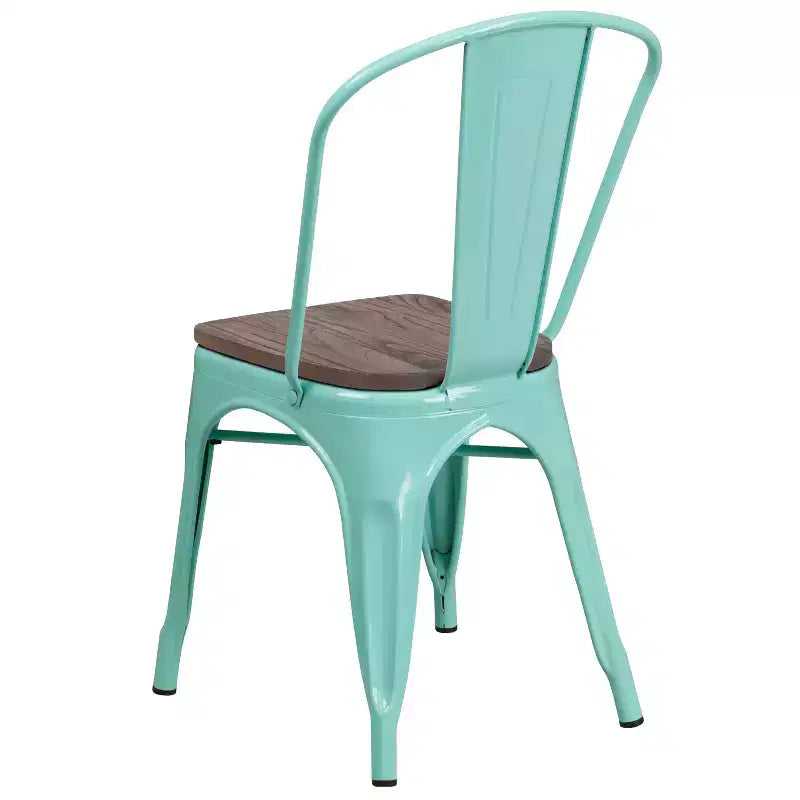 Silla apilable de metal Flash Furniture con asiento de madera