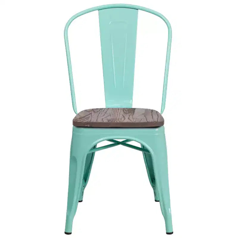 Silla apilable de metal Flash Furniture con asiento de madera
